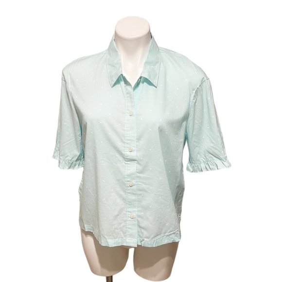Kate Spade Small Mint Green Short Ruffle Sleeve Button Down Polka D… - Picture 2 of 5